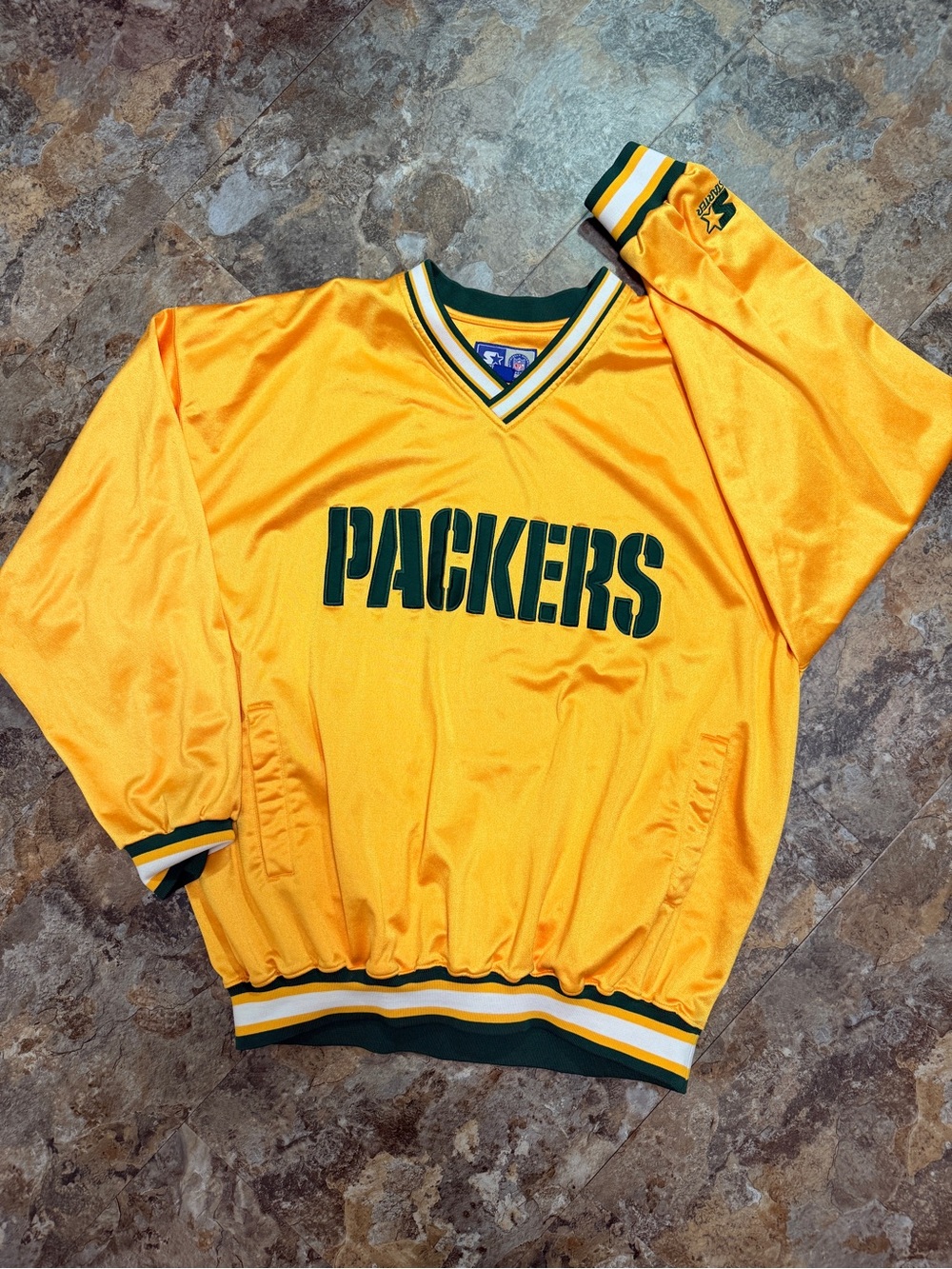 STARTER Green and Gold V-Neck Pullover